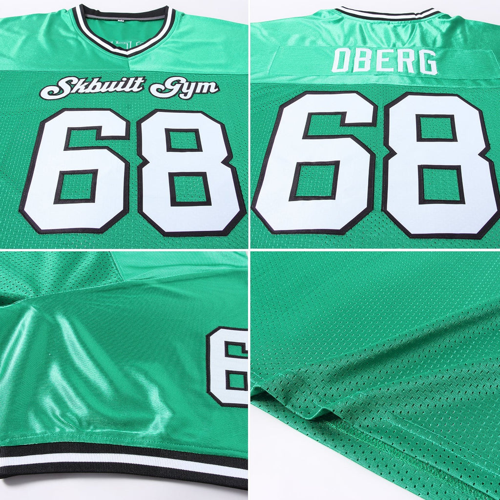 Custom Grass Green White-Black Mesh Authentic Throwback Football Jersey photo 7