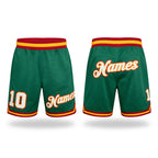 Custom Kelly Green White-Gold Authentic Throwback Basketball Shorts