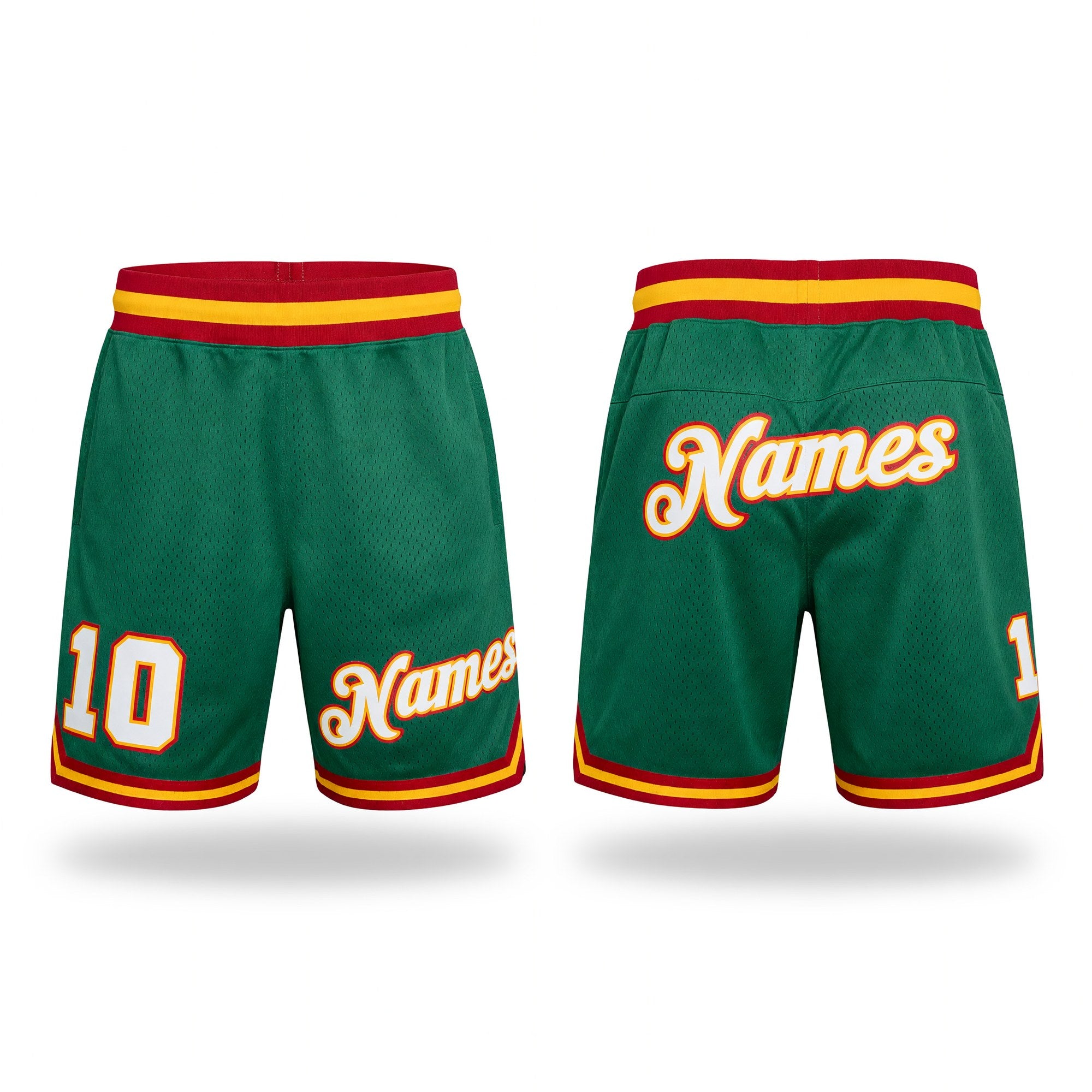 Custom Kelly Green White-Gold Authentic Throwback Basketball Shorts