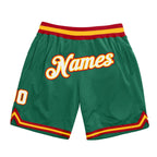 Custom Kelly Green White-Gold Authentic Throwback Basketball Shorts photo 1