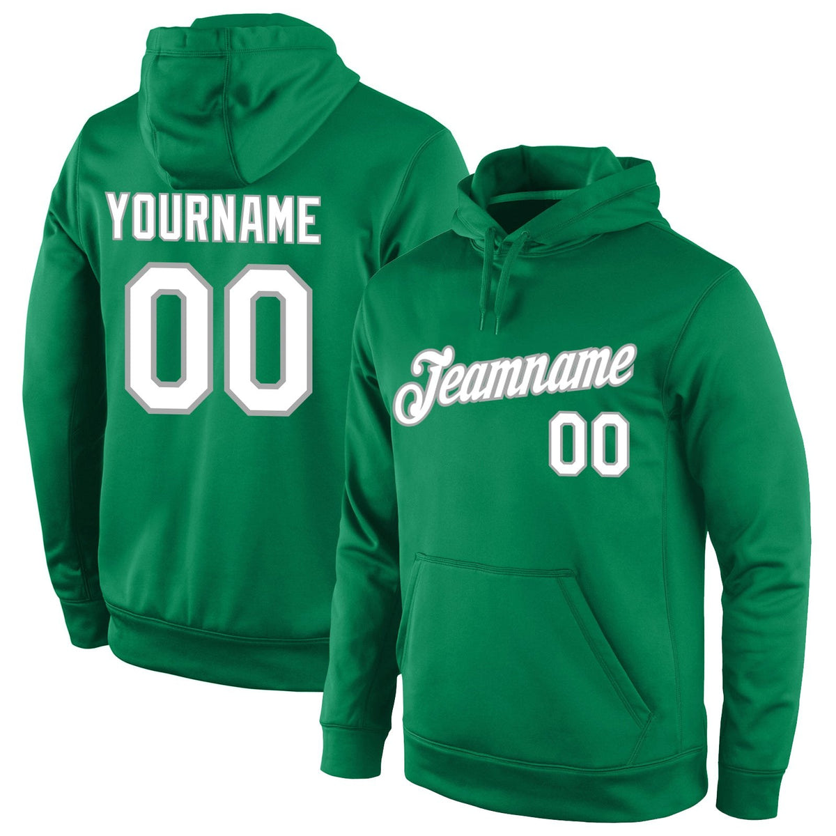 Custom Stitched Kelly Green White-Gray Sports Pullover Sweatshirt Hoodie photo 1