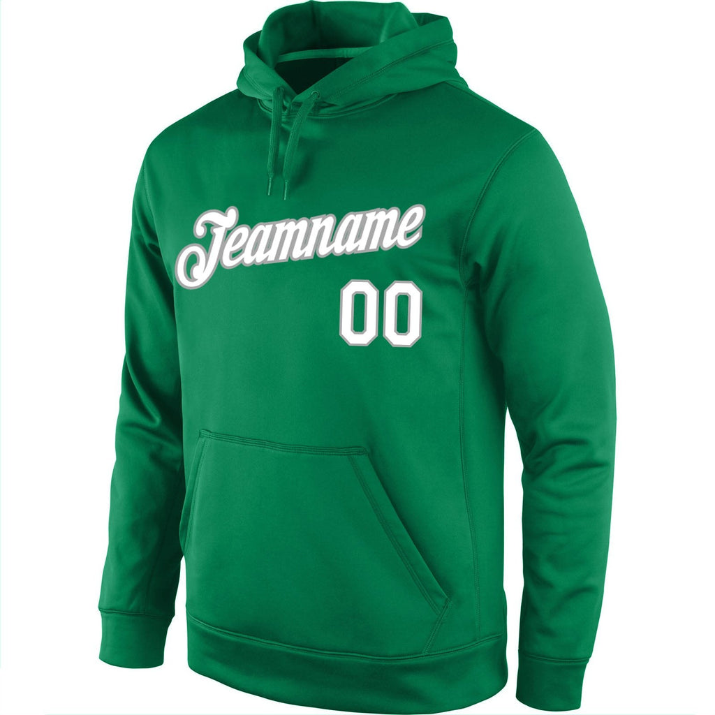 Custom Stitched Kelly Green White-Gray Sports Pullover Sweatshirt Hoodie photo 2