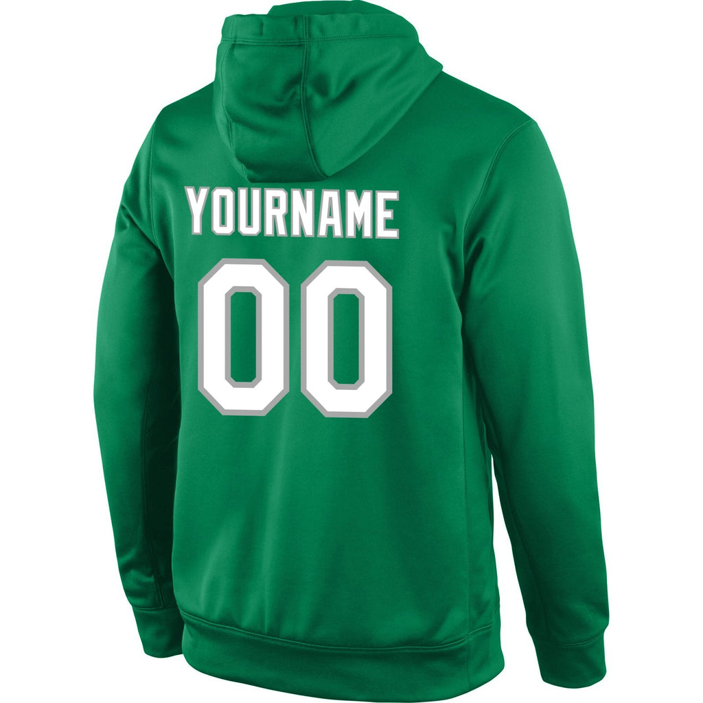 Custom Stitched Kelly Green White-Gray Sports Pullover Sweatshirt Hoodie photo 3