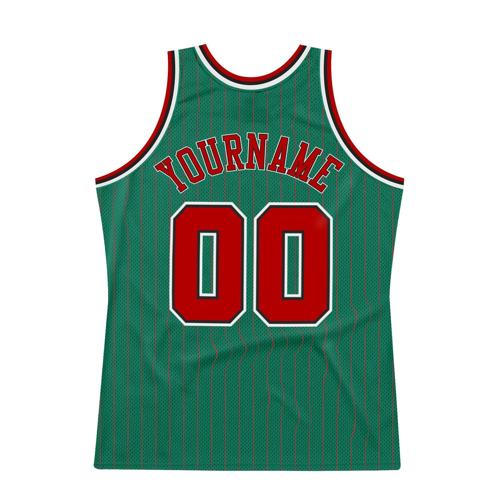 Custom Kelly Green Red Pinstripe Red-Black Authentic Basketball Jersey photo 5
