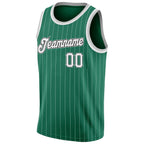 Custom Kelly Green White Pinstripe White-Gray Authentic Basketball Jersey photo 4
