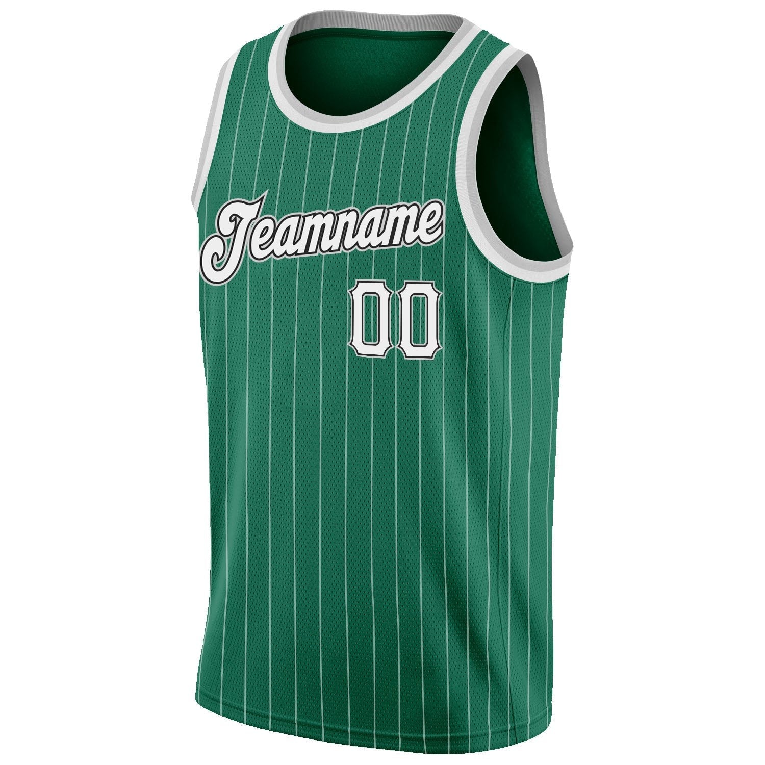 Custom Kelly Green White Pinstripe White-Gray Authentic Basketball Jersey photo 4