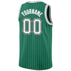 Custom Kelly Green White Pinstripe White-Gray Authentic Basketball Jersey photo 5