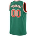 Custom Kelly Green White Pinstripe Orange-White Authentic Basketball Jersey photo 5