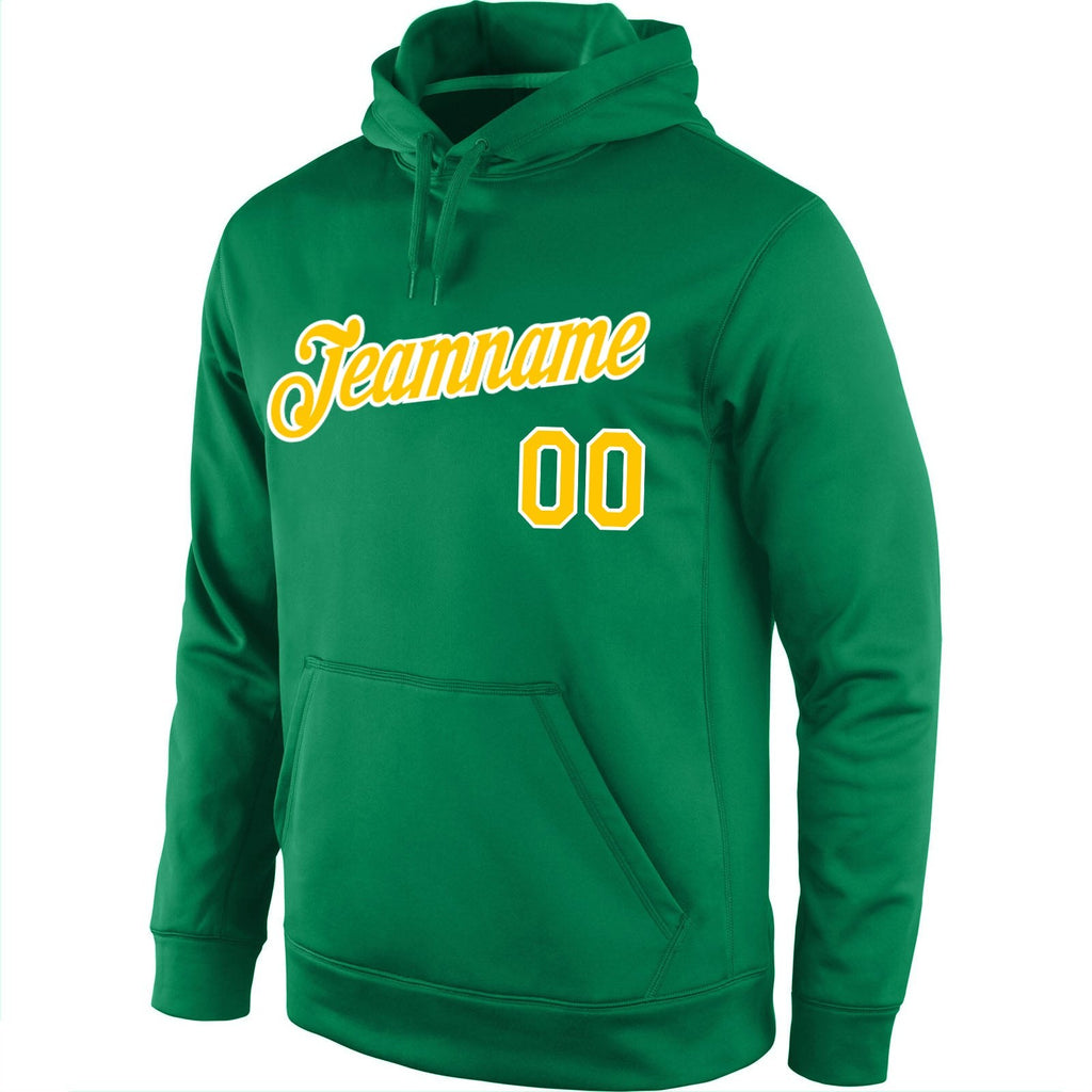 Custom Stitched Kelly Green Gold-White Sports Pullover Sweatshirt Hoodie photo 2