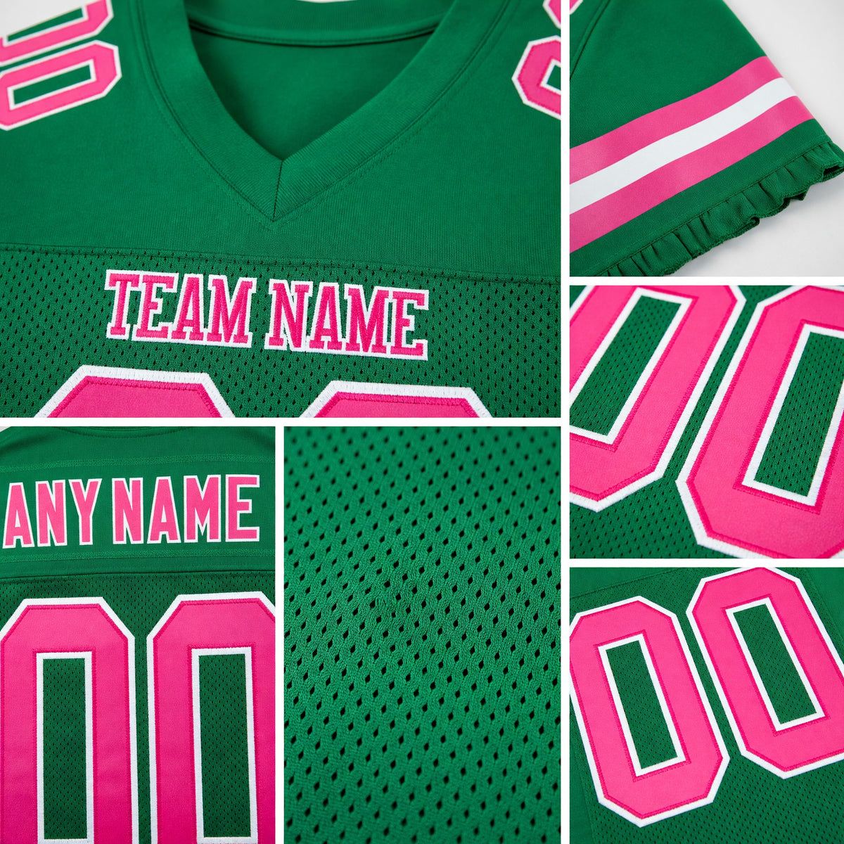 Custom Grass Green Pink-White Mesh Authentic Football Jersey detail
