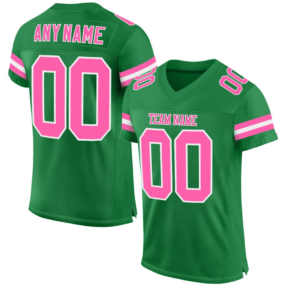 Custom Grass Green Pink-White Mesh Authentic Football Jersey photo 1