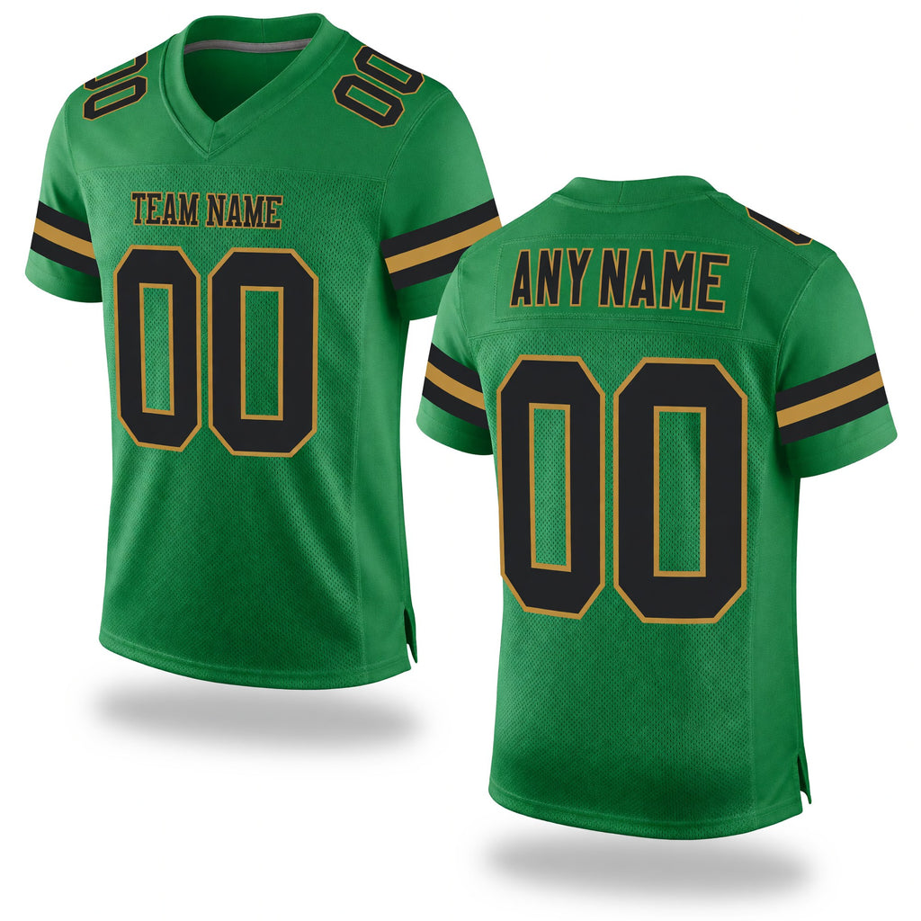 Custom Grass Green Black-Old Gold Mesh Authentic Football Jersey