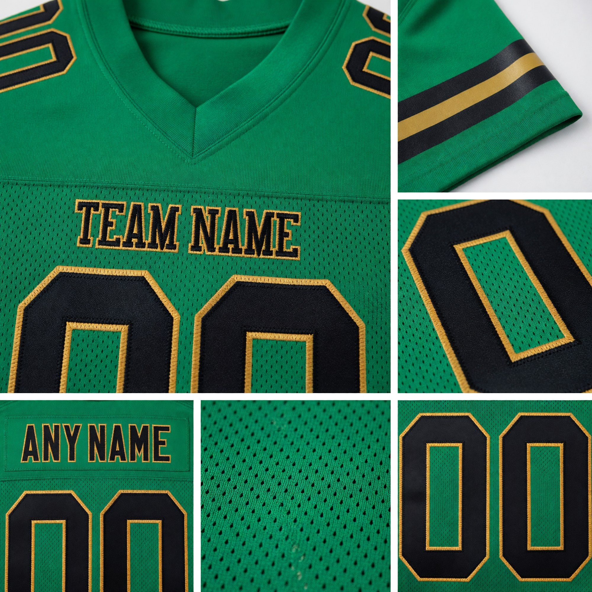 Custom Grass Green Black-Old Gold Mesh Authentic Football Jersey detail