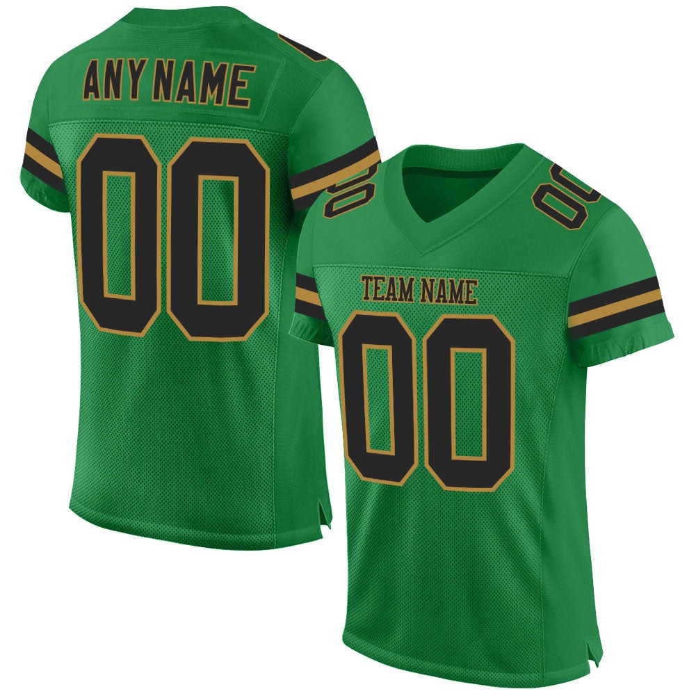 Custom Grass Green Black-Old Gold Mesh Authentic Football Jersey photo 1