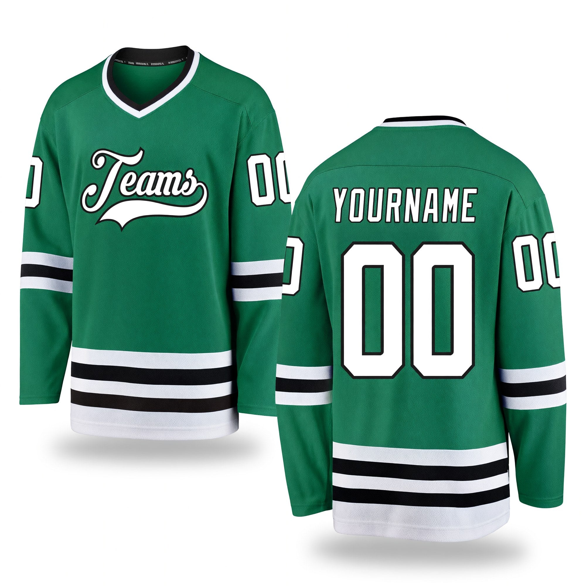 Custom Kelly Green White-Black Hockey Jersey