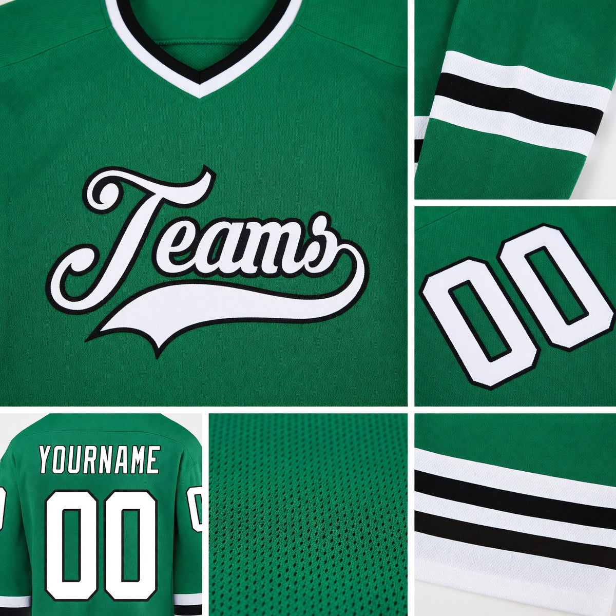 Custom Kelly Green White-Black Hockey Jersey detail