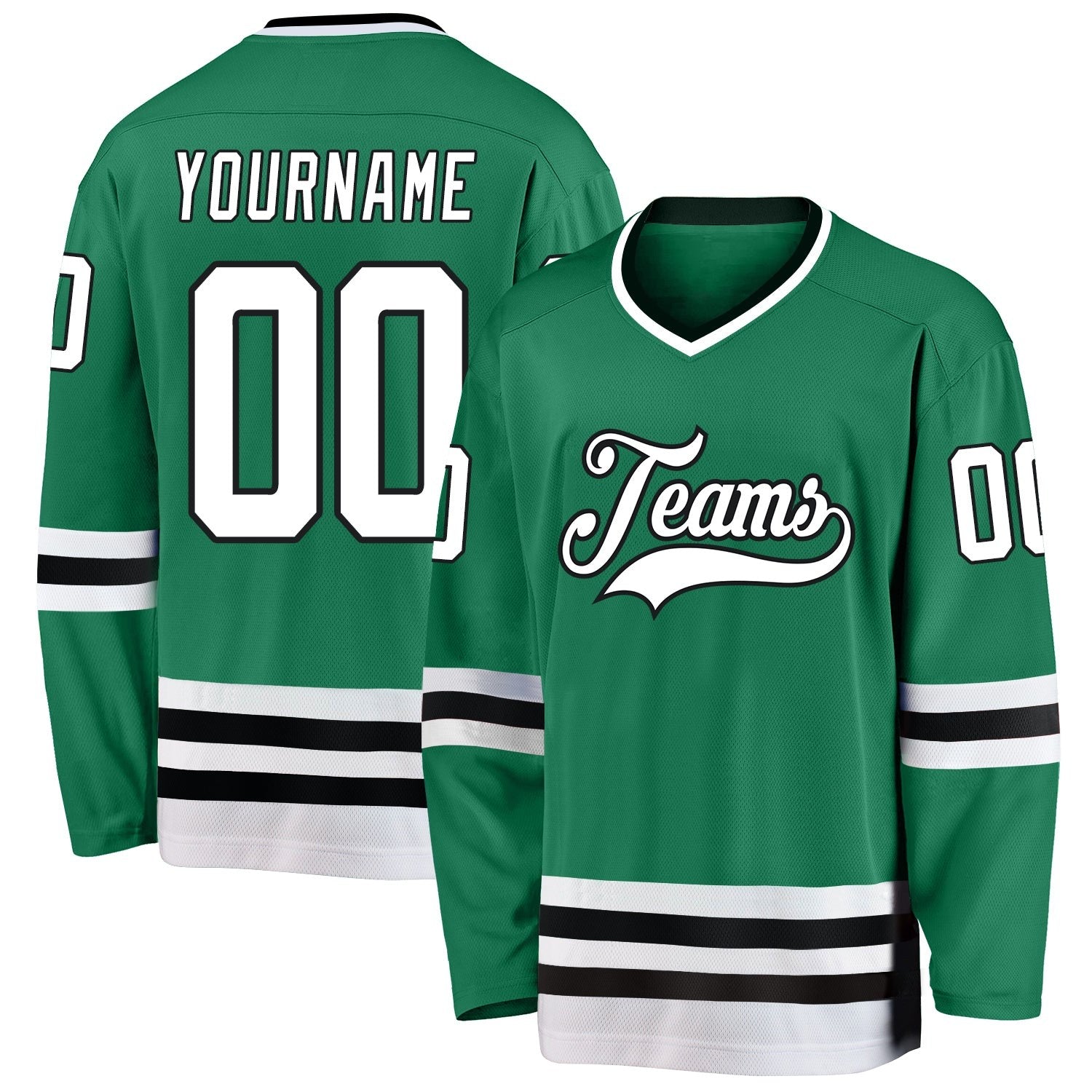 Custom Kelly Green White-Black Hockey Jersey photo 1