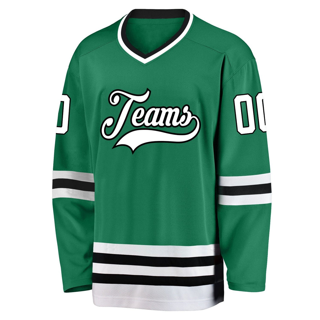 Custom Kelly Green White-Black Hockey Jersey photo 2