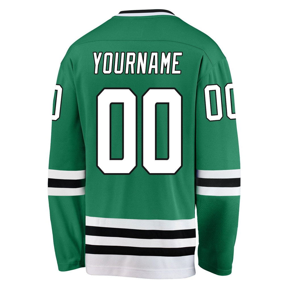 Custom Kelly Green White-Black Hockey Jersey photo 3