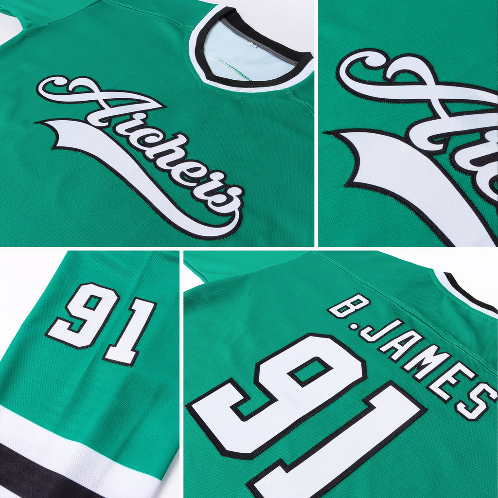 Custom Kelly Green White-Black Hockey Jersey photo 6