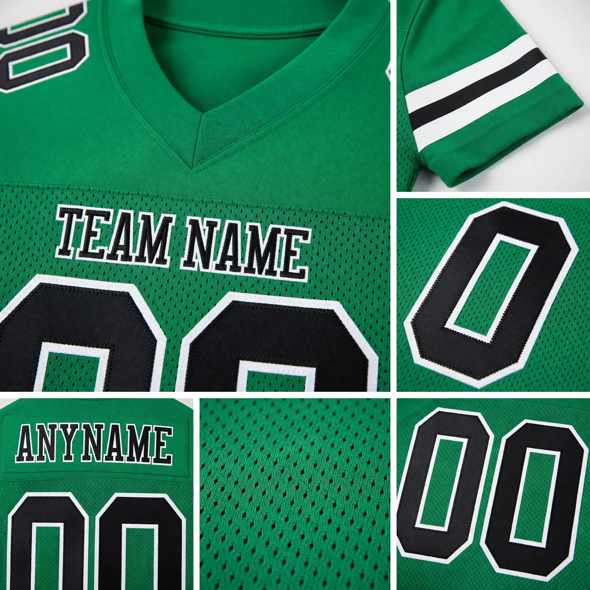 Custom Grass Green Black-White Mesh Authentic Football Jersey detail