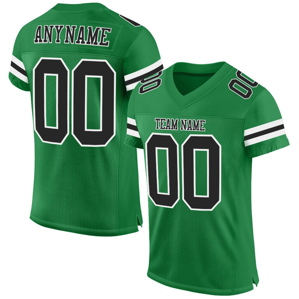 Custom Grass Green Black-White Mesh Authentic Football Jersey photo 1