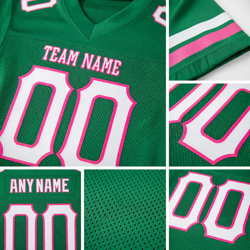 Custom Grass Green White-Pink Mesh Authentic Football Jersey detail