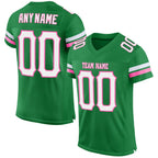 Custom Grass Green White-Pink Mesh Authentic Football Jersey photo 1
