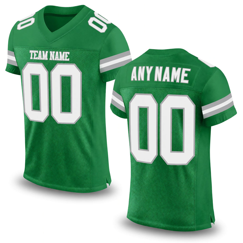 Custom Grass Green White-Gray Mesh Authentic Football Jersey