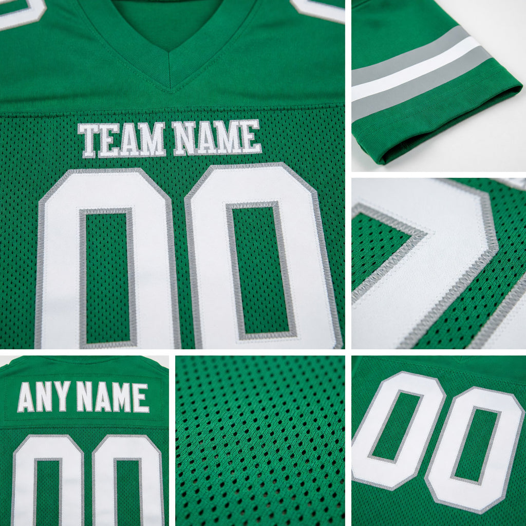 Custom Grass Green White-Gray Mesh Authentic Football Jersey detail