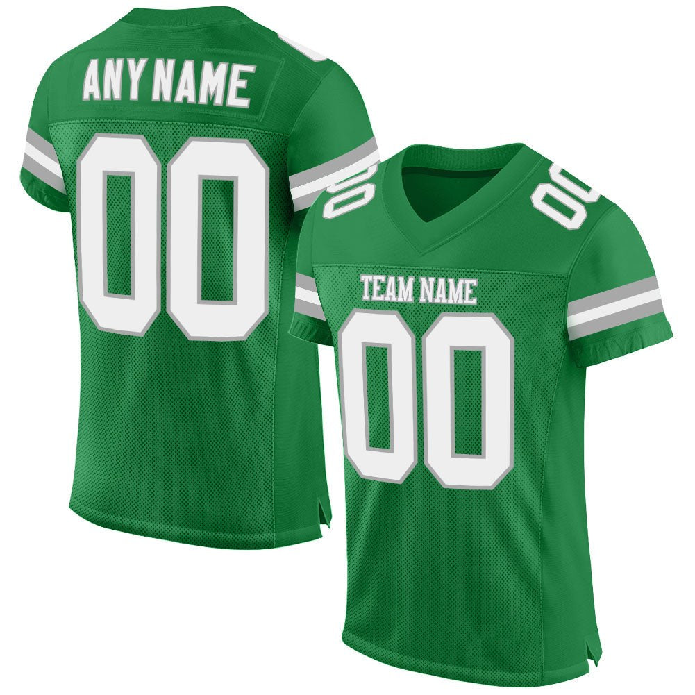 Custom Grass Green White-Gray Mesh Authentic Football Jersey photo 1