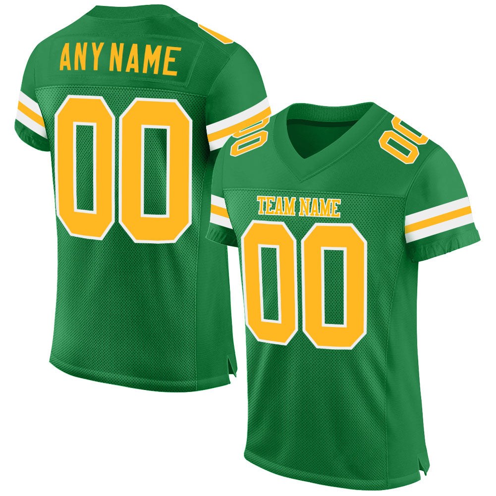 Custom Grass Green Gold-White Mesh Authentic Football Jersey photo 1