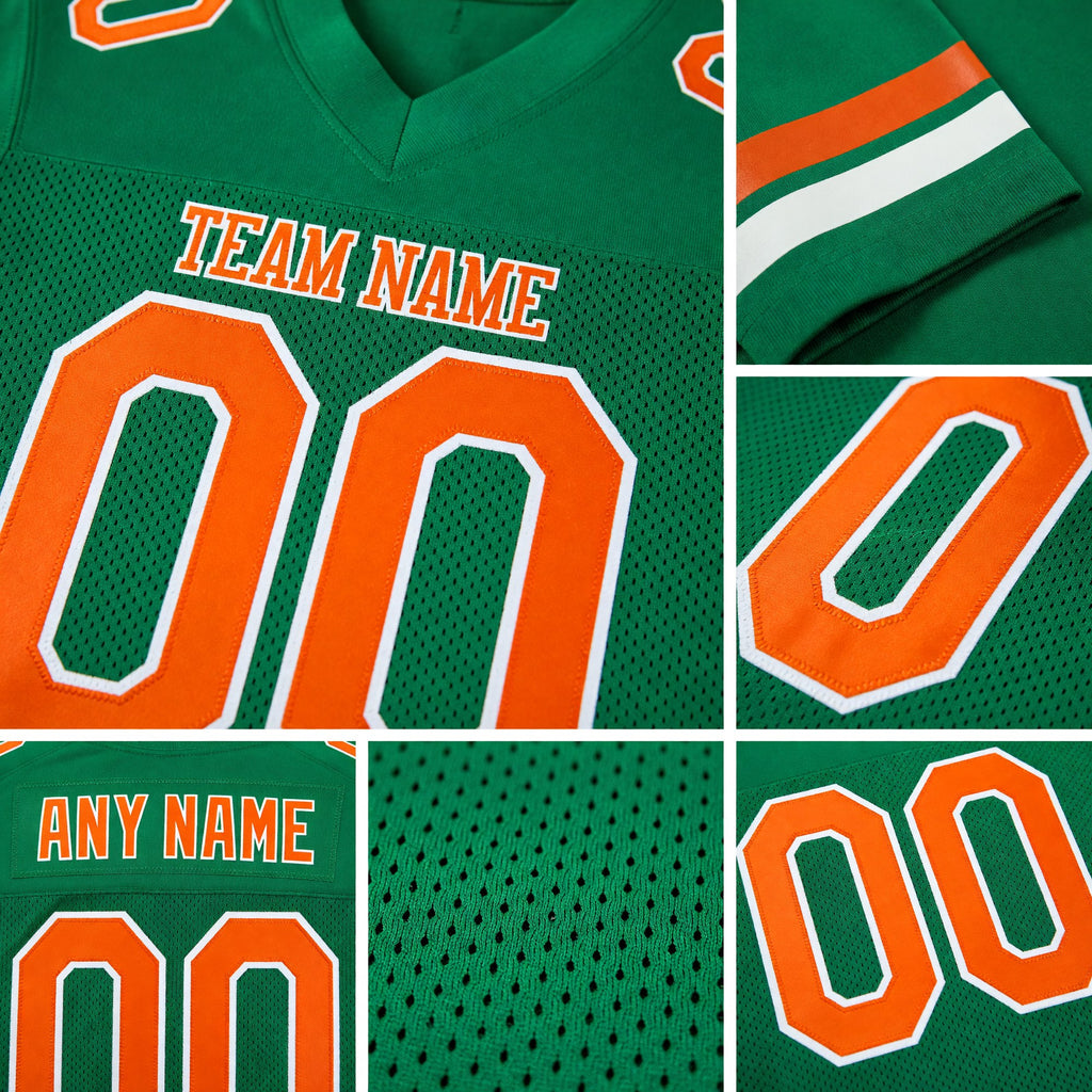 Custom Grass Green Orange-White Mesh Authentic Football Jersey detail