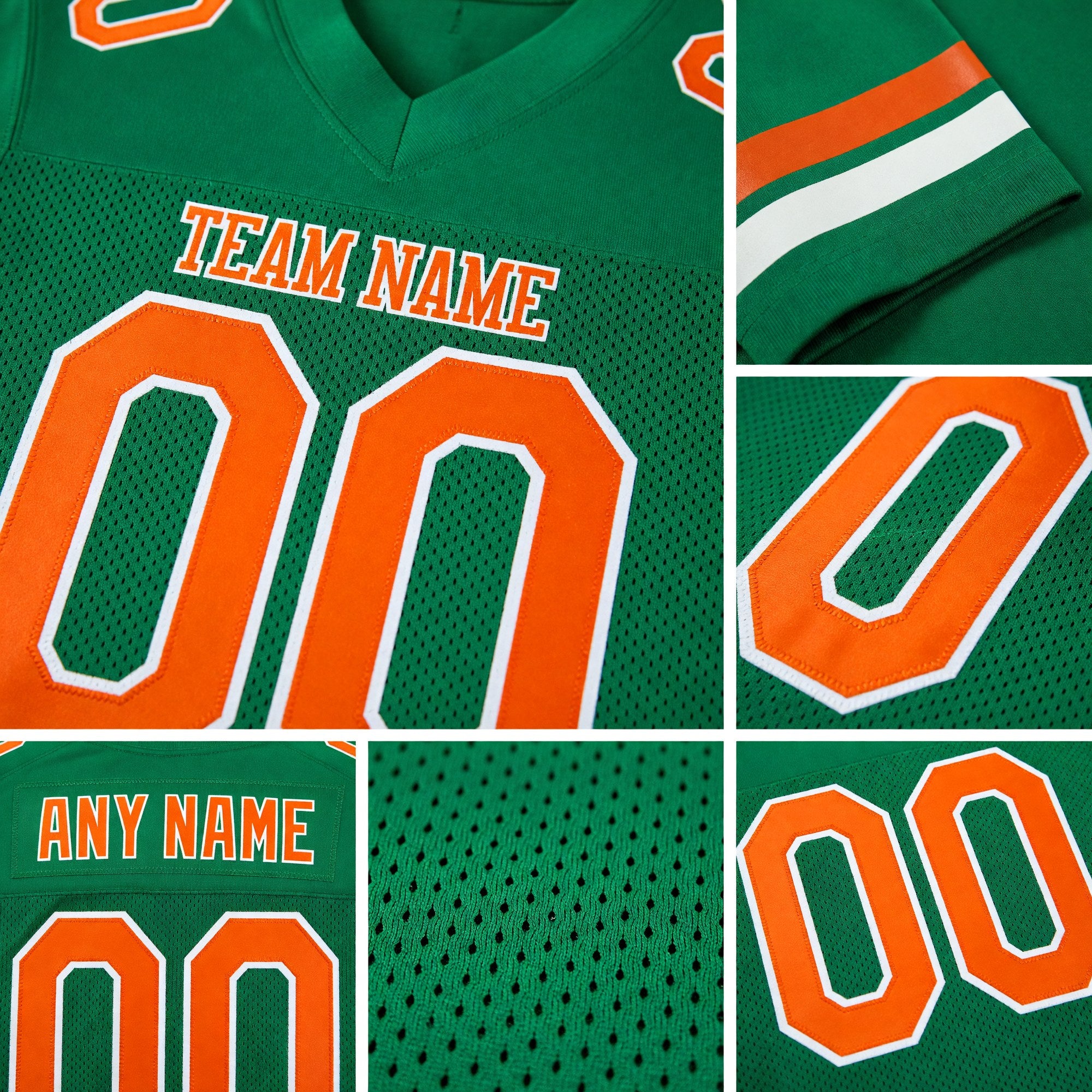 Custom Grass Green Orange-White Mesh Authentic Football Jersey detail
