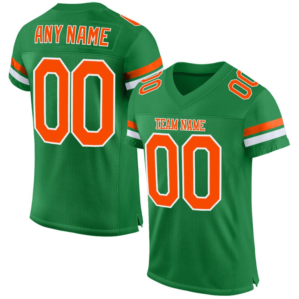 Custom Grass Green Orange-White Mesh Authentic Football Jersey photo 1