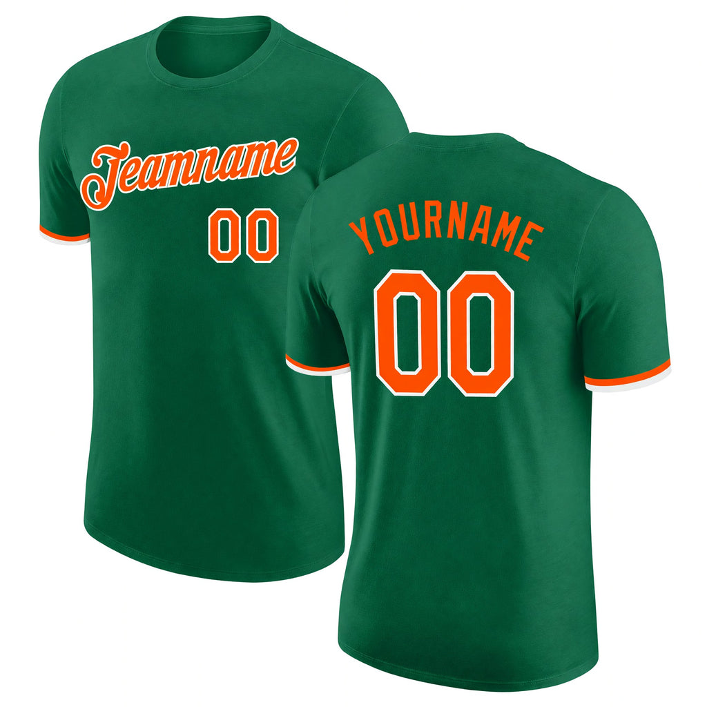 Custom Kelly Green Orange-White Performance T-Shirt