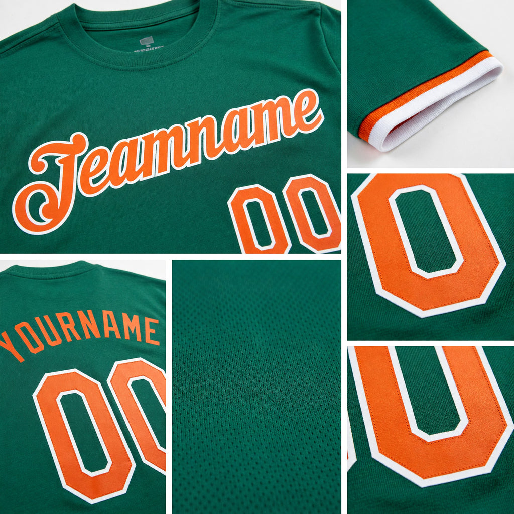 Custom Kelly Green Orange-White Performance T-Shirt detail