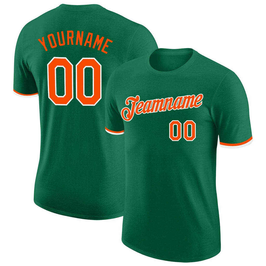 Custom Kelly Green Orange-White Performance T-Shirt photo 1