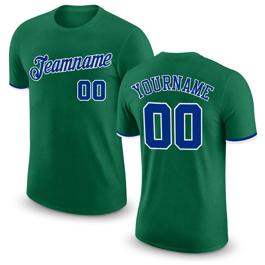 Custom Kelly Green Royal-White Performance T-Shirt