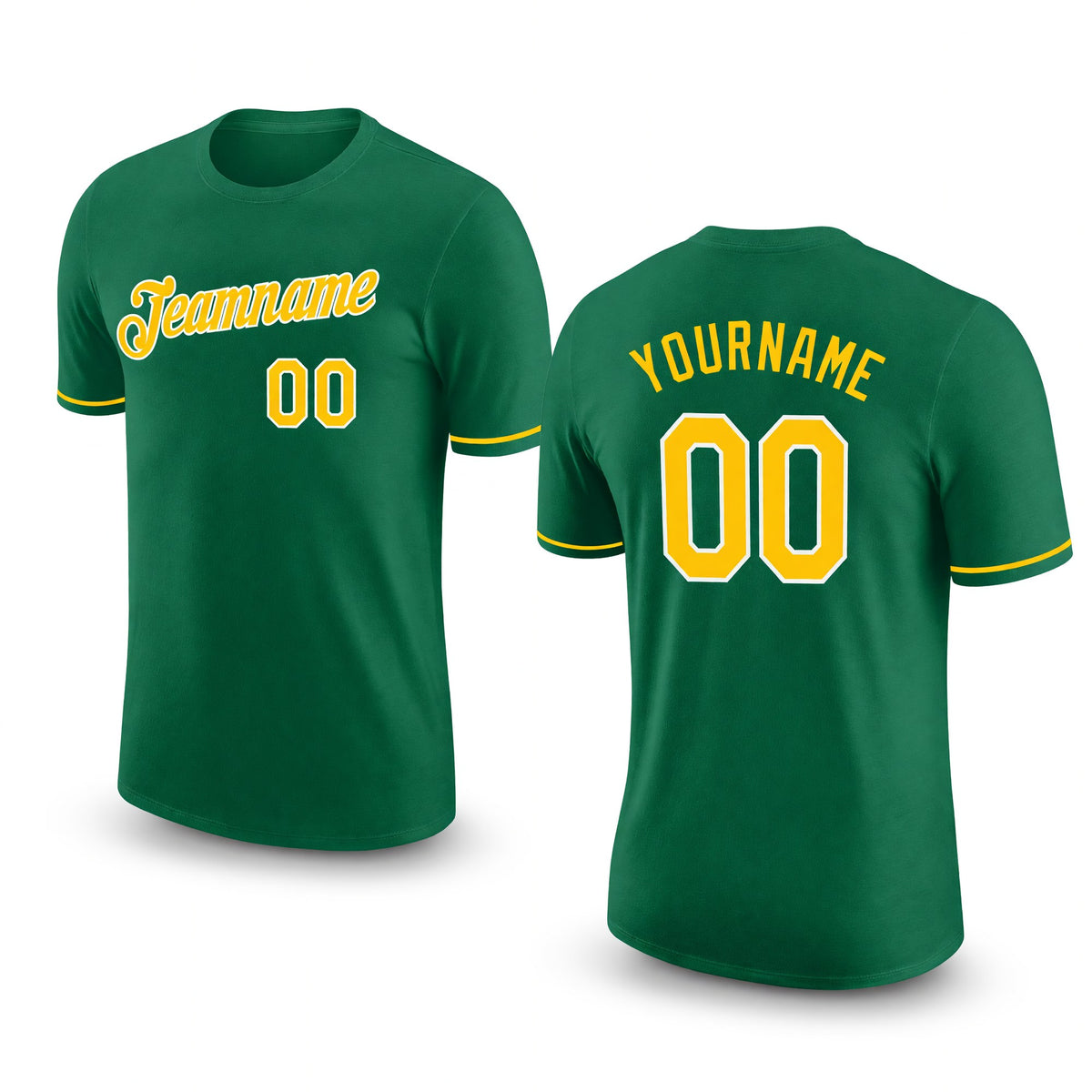 Custom Kelly Green Gold-White Performance T-Shirt