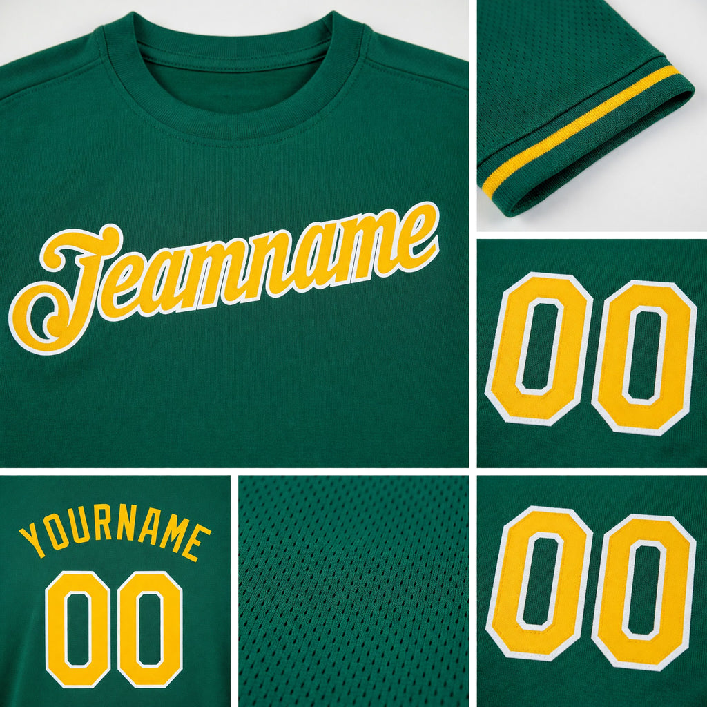 Custom Kelly Green Gold-White Performance T-Shirt detail