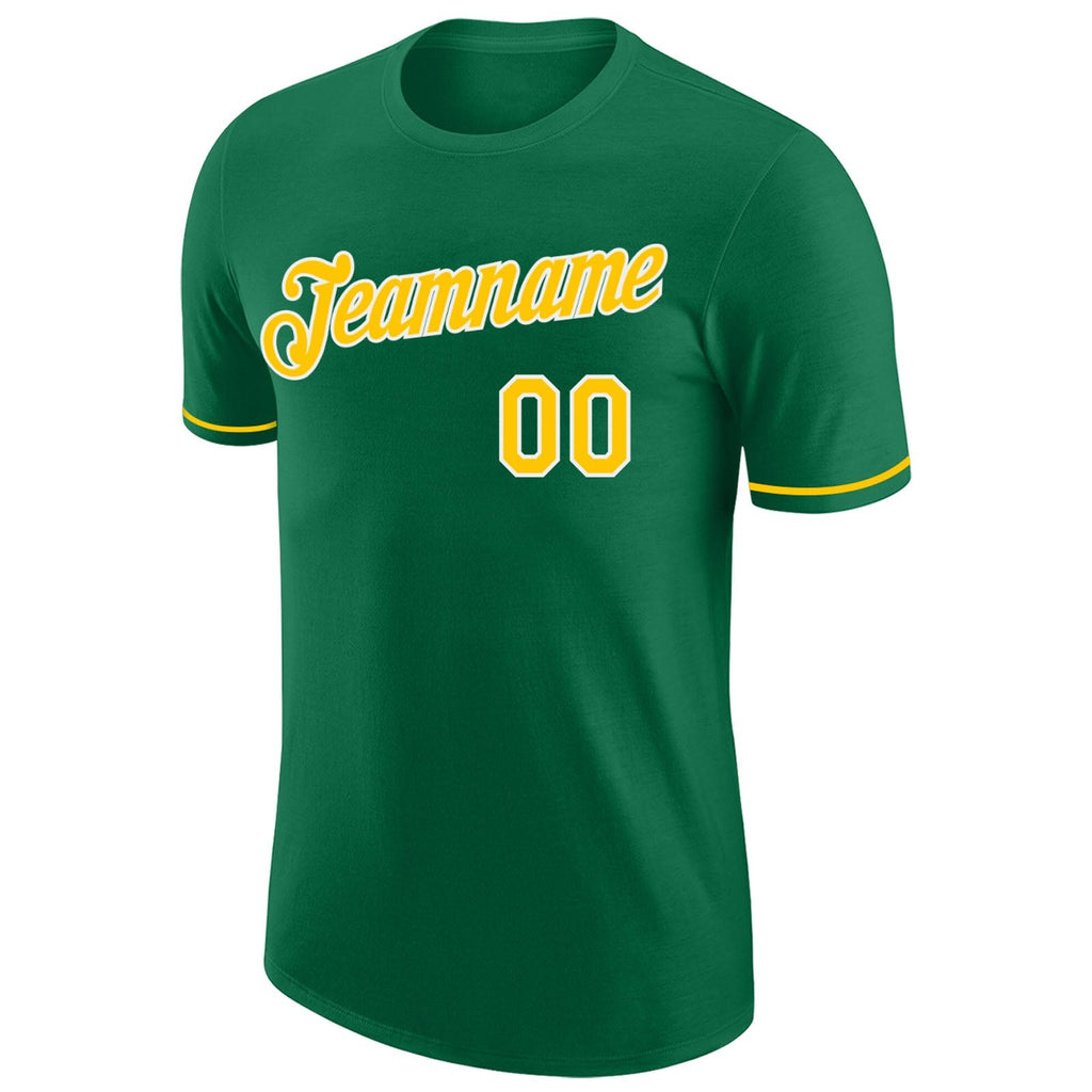 Custom Kelly Green Gold-White Performance T-Shirt photo 4