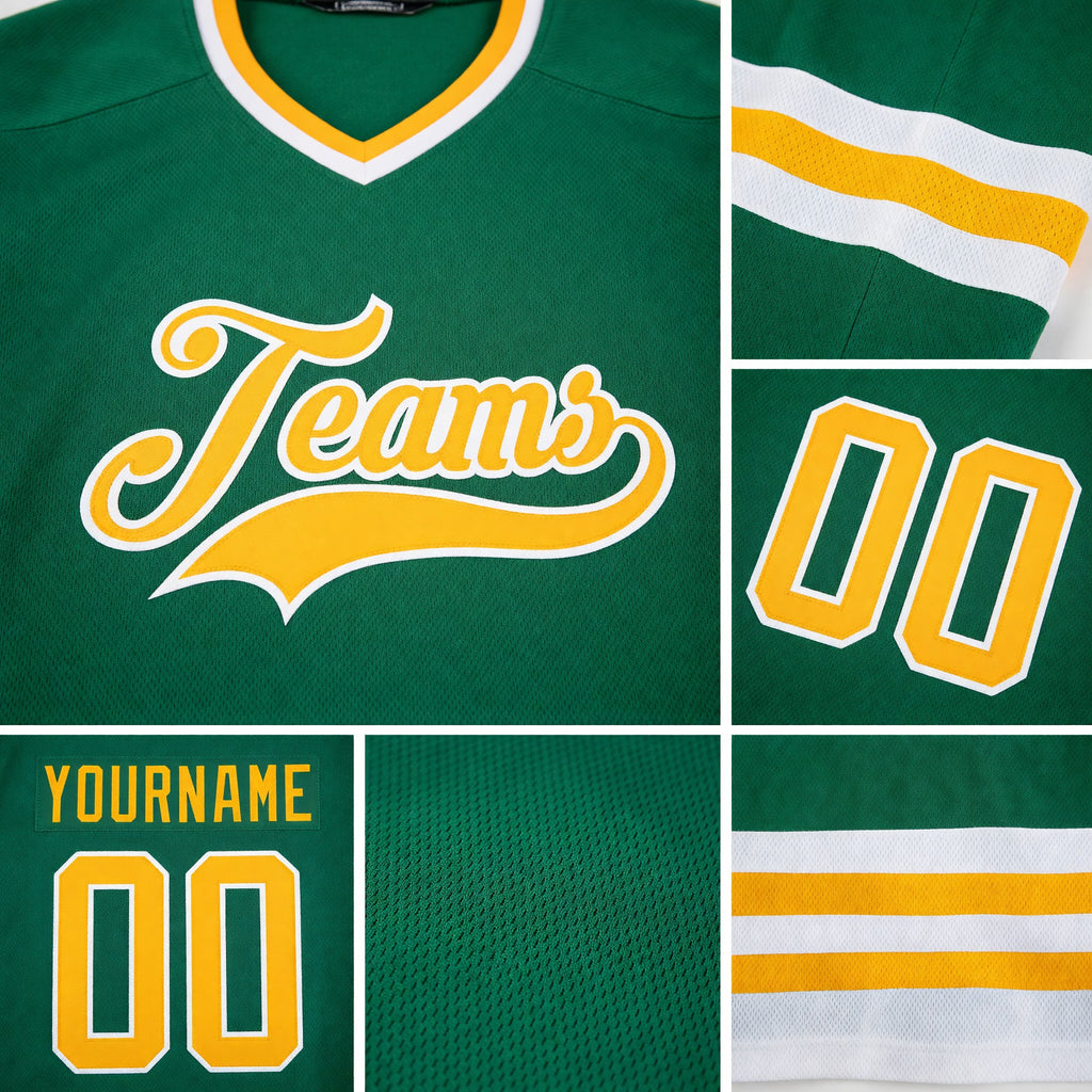 Custom Kelly Green Gold-White Hockey Jersey detail