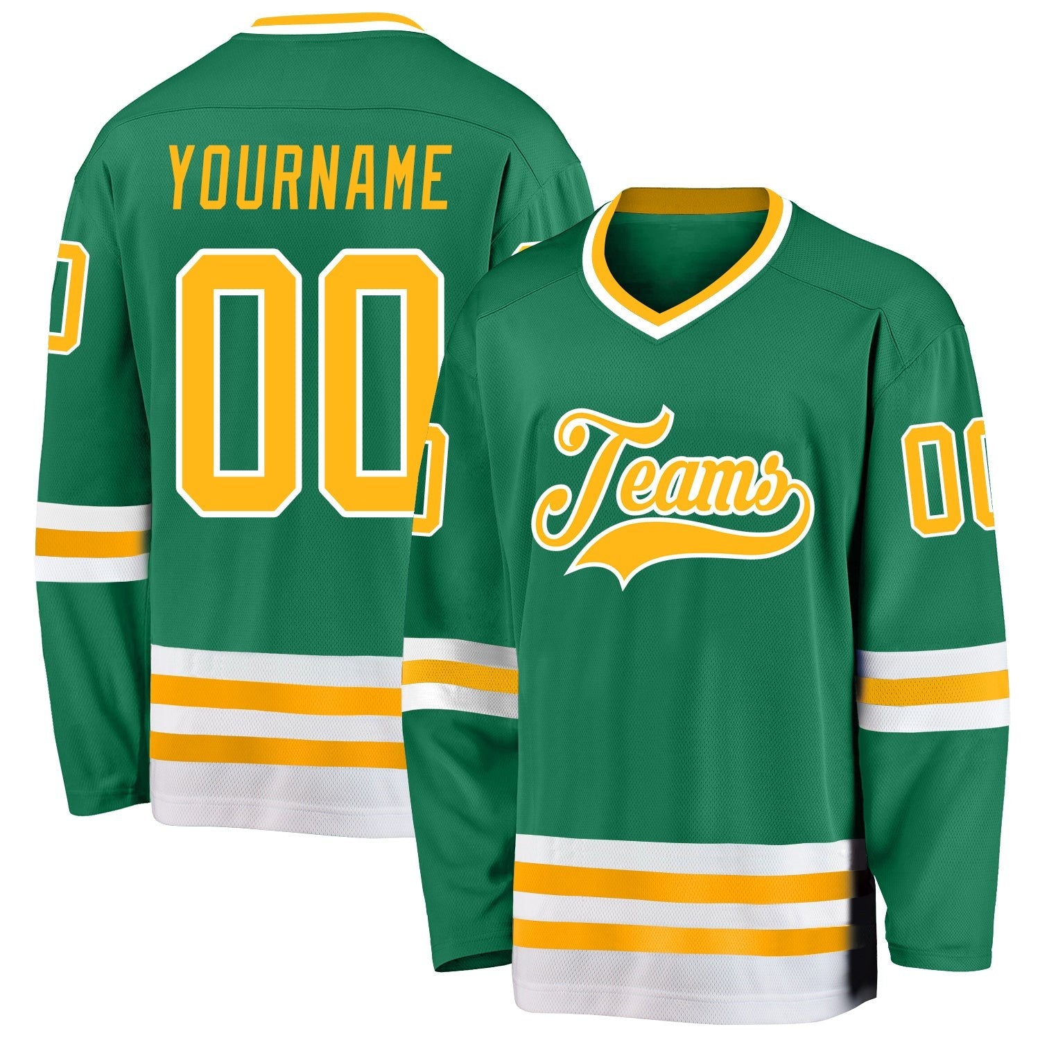 Custom Kelly Green Gold-White Hockey Jersey photo 1