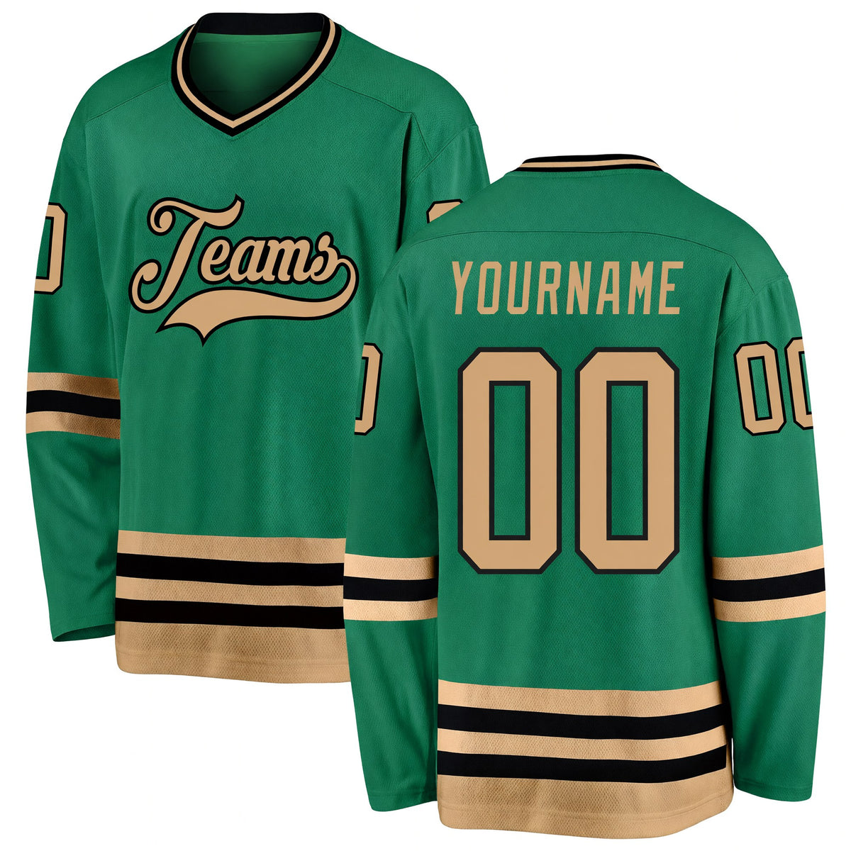 Custom Kelly Green Old Gold-Black Hockey Jersey