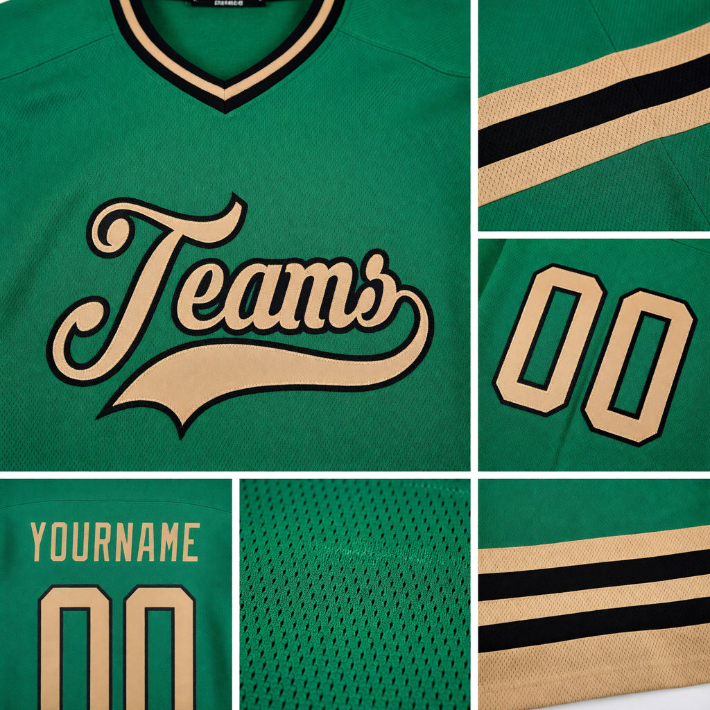 Custom Kelly Green Old Gold-Black Hockey Jersey detail