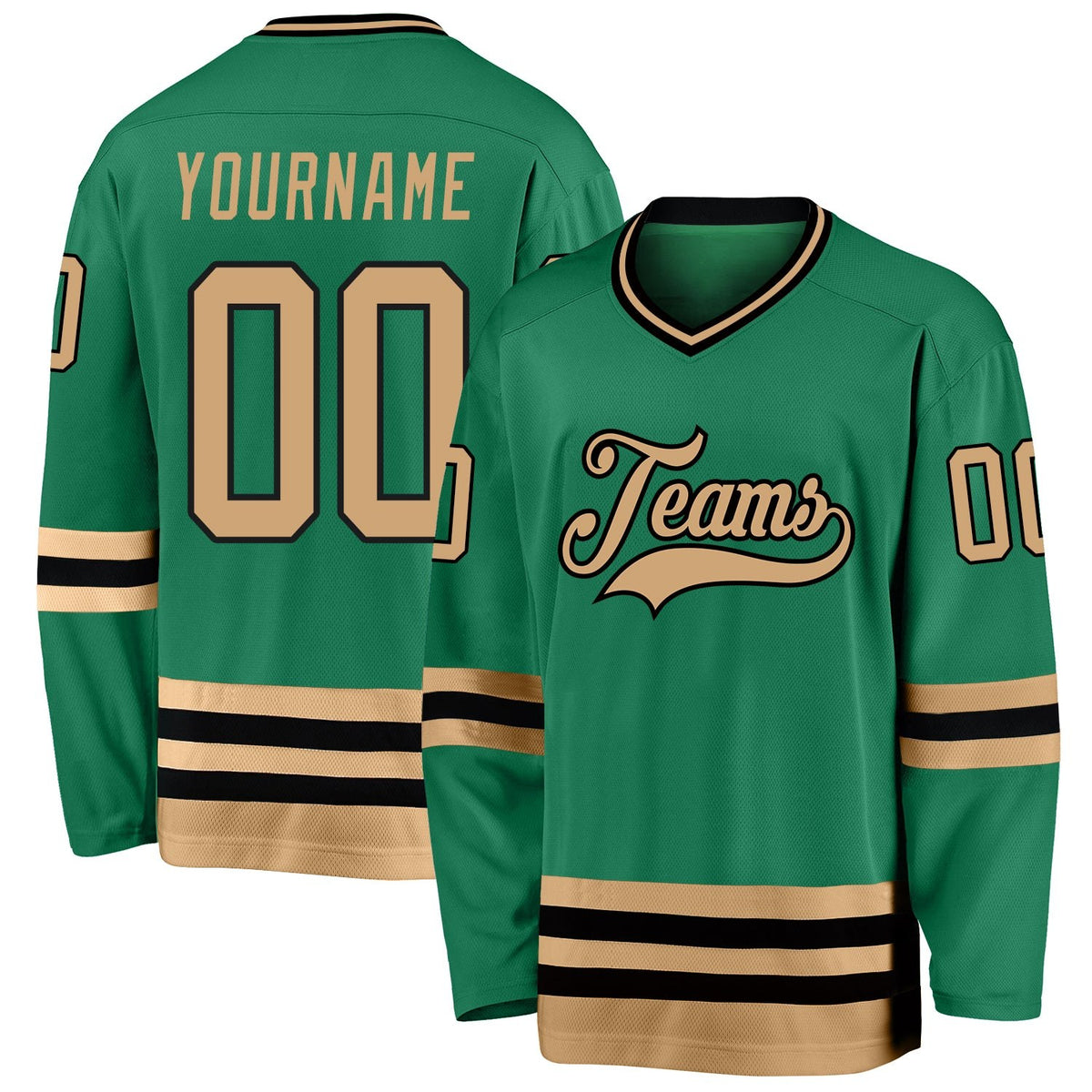 Custom Kelly Green Old Gold-Black Hockey Jersey photo 1