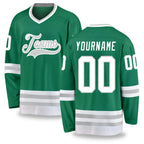 Custom Kelly Green White-Gray Hockey Jersey