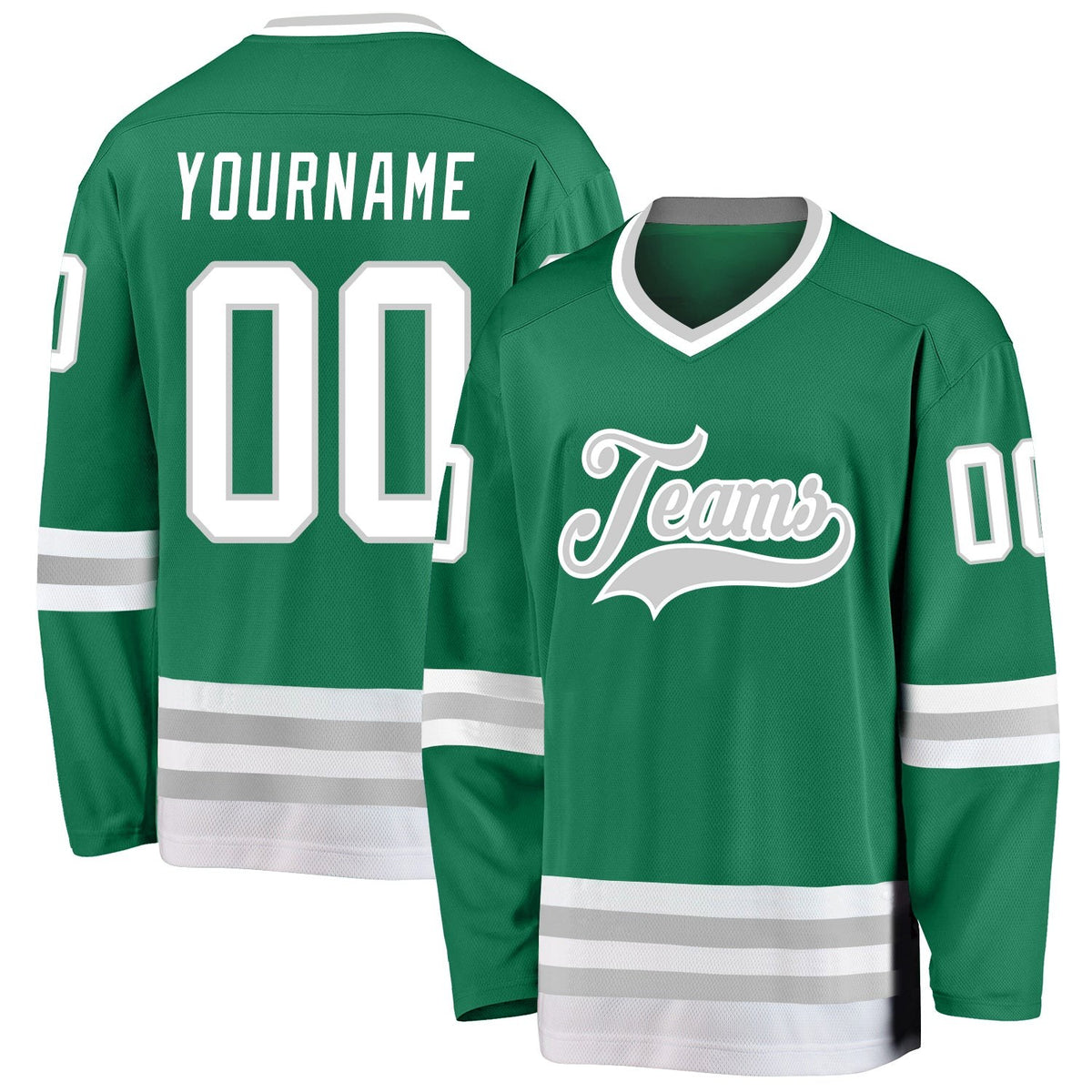 Custom Kelly Green White-Gray Hockey Jersey photo 1