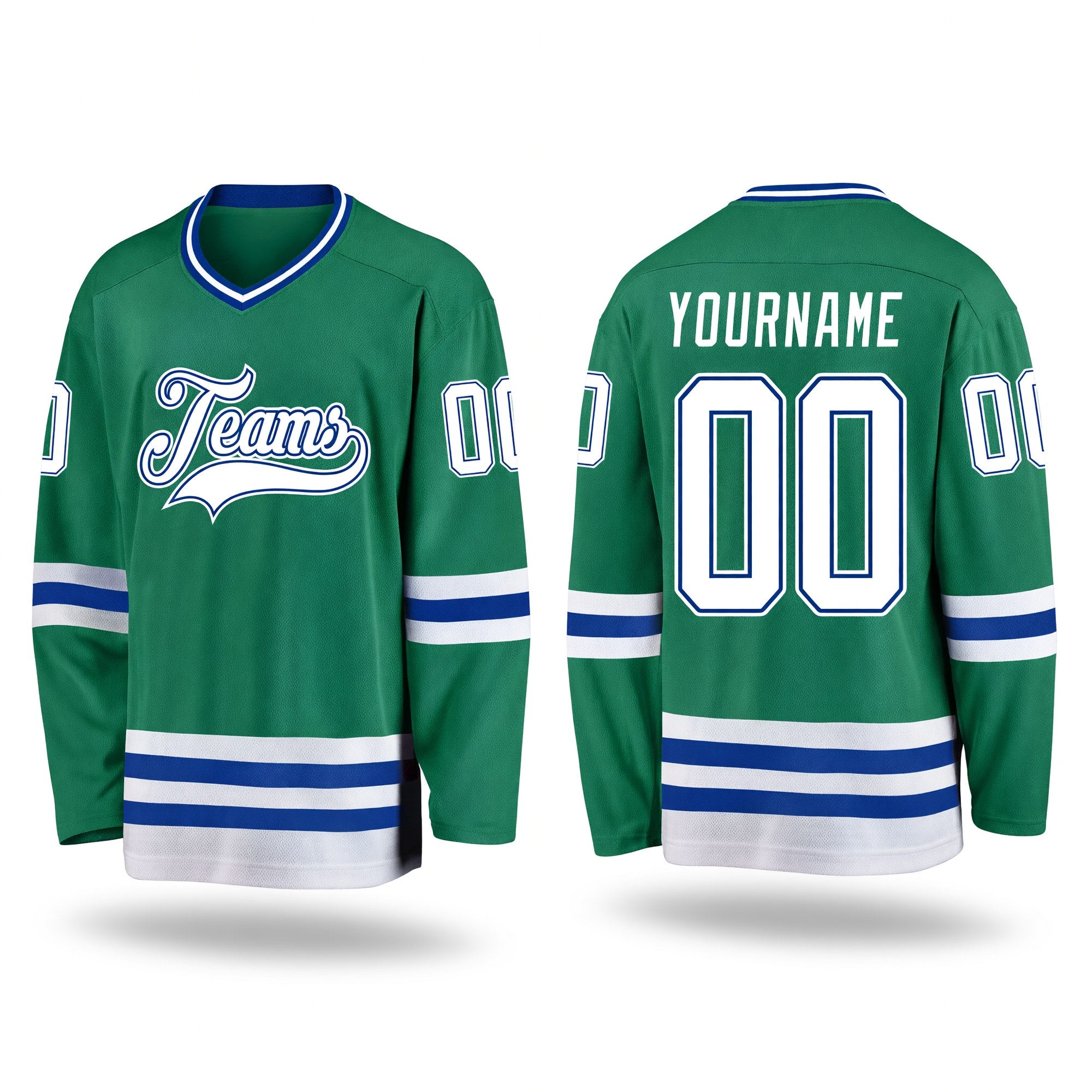 Custom Kelly Green White-Royal Hockey Jersey